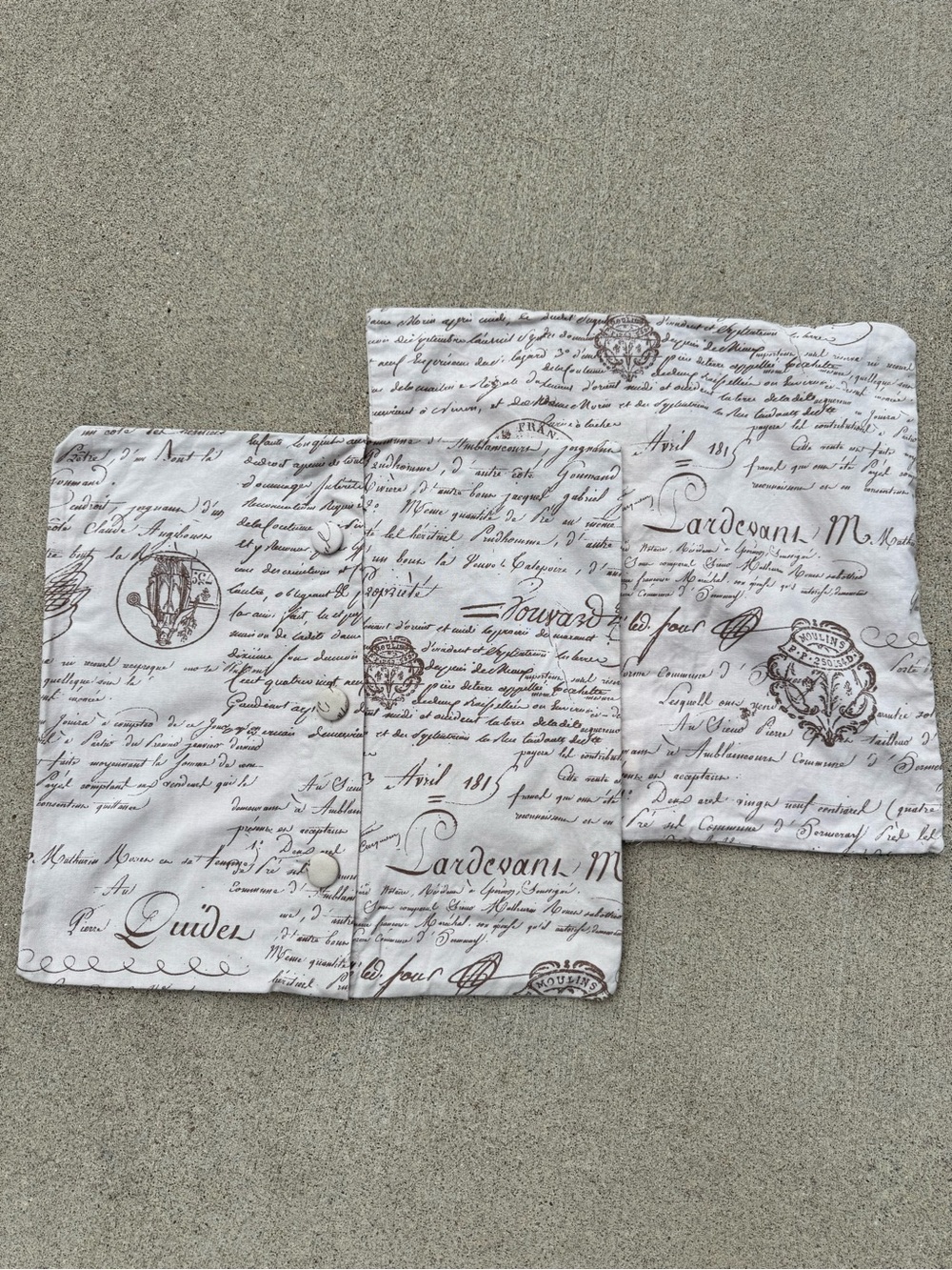 Pottery Barn French Script Print Cotton Pillow Covers - Brown on Cream - 18x18
